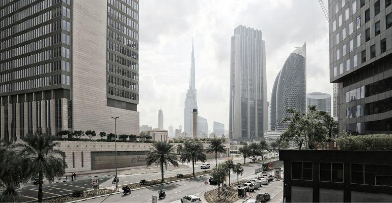 Dubai streetscape from the Point of view of Financial District, Capital Club Dubai.jpg